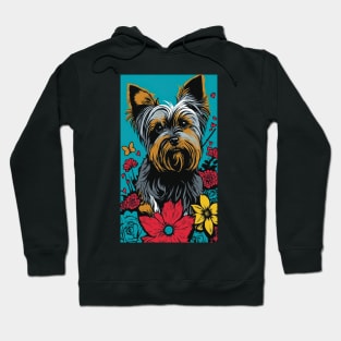 Yorkshire Terrier Dog Vibrant Tropical Flower Tall Retro Vintage Digital Pop Art Portrait 2 Hoodie